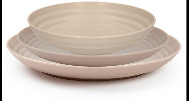 PlasticForte camping borden set - beige - kunststof - 3 soorten - 12x stuks - onbreekbaar servies