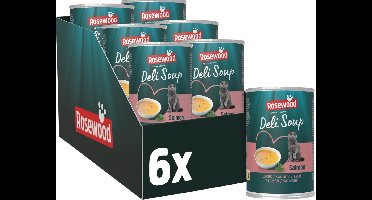 Rosewood Deli Soup Zalm - Kattensnack in Bouillon - Met Zachte Stukjes Zalm - Natuurlijk & Zonder Toegevoegd Zout of Suiker - 6 blikjes à 135ml