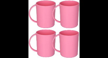 Plasticforte onbreekbare Drinkbekers - 4x - kunststof - 350 ml - roze - kinderen - camping- mokken