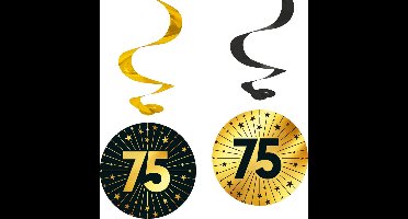 12x Swirls 75 jaar zwart / goud - Golden Celebrations - Verjaardag Feestje Hangdecoratie Versiering Feestdecoratie Decoratie