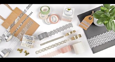 folia Deco-rand Washi-Dekor 'HOTFOIL ZILVER', 15 mm x 5 m