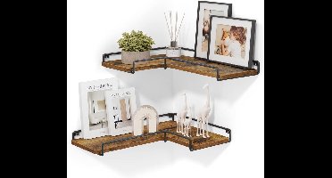 Wandplank - Houten Plank Wandmontage - Hoekrek Display Decor - Hoekplank - Organizer voor Slaapkamer Keuken Badkamer - Bruinzwart