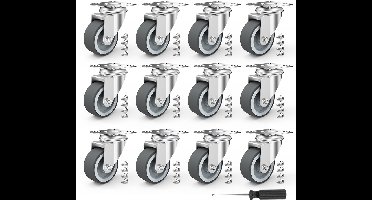 wielen - zware - 12 stuks - 40 kg per rol - Wielbreedte 2 Inch - grijs