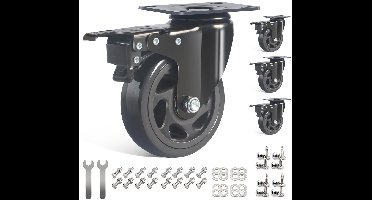 wielen - 4 stuks - met rem - zware - dubbele kogellagers - 360 graden draaibaar - Wielbreedte 2 Inch - Laadvermogen 600 kg - Zwart