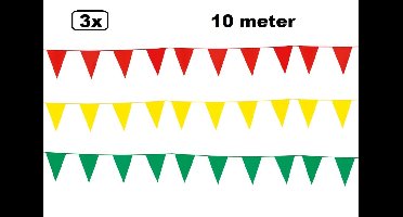 3x Vlaggenlijn rood/geel/groen 1000cm - Carnaval optocht vlaglijn festival feest party verjaardag thema feest kleur