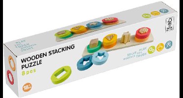Houten stapelpuzzel educatief speelgoed met vormen 9-delig multicolor.