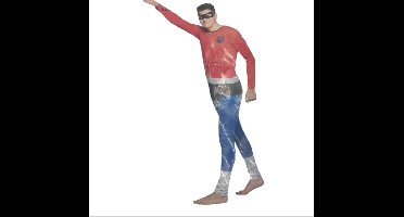 Kinky Superhero Kostuum – Strak Blauw/Rood Superheldenpak met Zwarte Cape & Masker – Maat XL