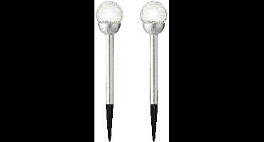 Lumineo LED steker bol - 2x - solar - 30 cm - RVS - prikspot - tuinverlichting tuinsteker - Tuinlampen - Solarlampen op zonne-energie