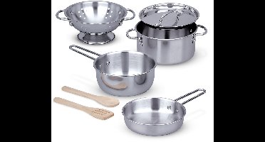 Melissa & Doug – Speelgoedpannenset – 8-delig – RVS – Met opbergrek