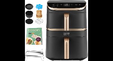 Cosori XXL Airfryer Turbo Tower Pro - met Cosori accessoire set - Keramische coating - 10.8 liter inhoud - 2 manden apart in te stellen - 7 programma's
