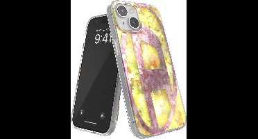 Diesel Oval D Bloemen Telefoonhoesje iPhone 15 – Geel Bloemenprint en Roze Diesel Logo – Valbescherming tot 2 Meter – Shockproof – Origineel Diesel Accessoire met D-Logo
