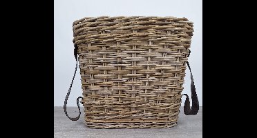 MigoStyling - Plantenmand - Vensterbankmand - breedte 45 cm - Houten bodem - Riet - Rotan - Met Plastic - Met Leren riem