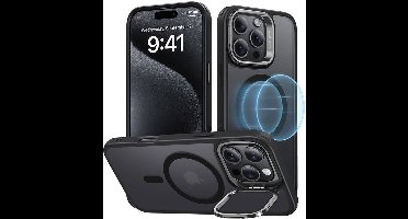 ESR Hoesje Geschikt voor Apple iPhone 16 Pro Max - Classic Hybrid HaloLock - Compatibel met MagSafe en ESR HaloLock - Back Cover met Standaard - Camera Kickstand - Frosted Zwart