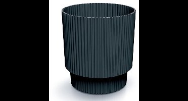 Antraciet geribbelde bloempot op kunststof poot, 13,8x12,8 cm, Milly Round deksel