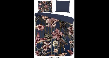 Pure dekbedovertrek bloemen - Lits jumeaux 240x200/220 cm - Donkerblauw - Microvezel