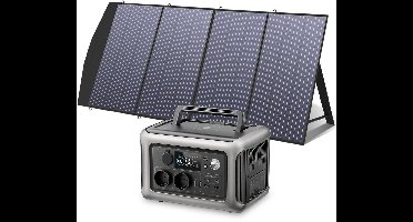 Powerstation - Powerbank - Generator - Aggregaat - 600W - met 200W Zonnepaneel - 299Wh LiFePO4 - Draagbare - Zonnegenerator - met Snelladen in 1 Uur - Zwart