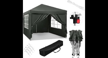 WARRAICH-Pop-up paviljoen 3x3m, waterdicht en geschikt als zonwering, grijs