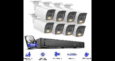 Beveiligingscamera's - CCTV Camerasysteem - Camerabewaking - 8CH NVR - Waterdichte - 12MP - Slimme Dual-Light Technologie - Kleur- & IR Nachtzicht – Geïntegreerde HDD van 2TB