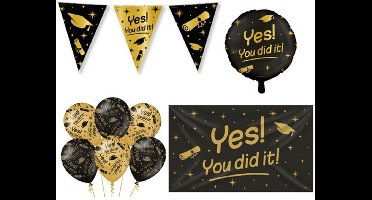 Geslaagd pakket feestversiering Geslaagd goud-zwart – Classy party 4 delig.