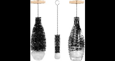 Crrynuo - Flessenborstel Set - 2 Stuks - Voor SodaStream Flessen, Babyflesjes en Meer - Natuurlijke Borstels - Houten Handvat