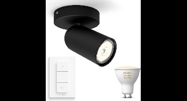 Philips Hue Pongee Opbouwspot (Zwart) - Warm tot Koelwit Licht - Incl. Hue Dimmer Switch - Wandspot of Plafondspot met 1 Lichtpunt - GU10 - Hue White Ambiance