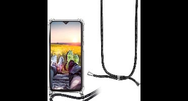 Hoesje Geschikt Voor Samsung Galaxy A71 Hoesje transparant silicone met Koord - Galaxy A71 Koord hoesje draagkoord TPU backcover - Zwart