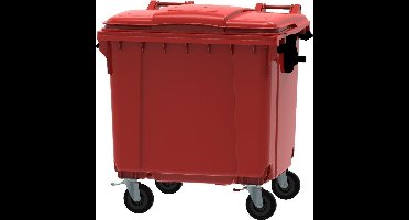 Afvalcontainer 1100 liter rood met vlak deksel
