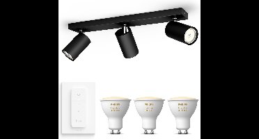 Philips Hue Kosipo Opbouwspot (Zwart) - Warm tot Koelwit Licht - Incl. Hue Dimmer Switch - Plafondspot met 3 Lichtpunten - GU10 - Hue White Ambiance