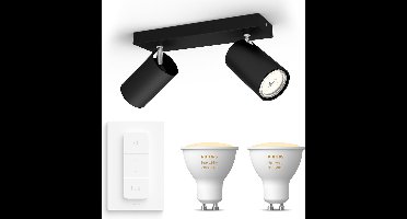 Philips Hue Kosipo Opbouwspot (Zwart) - Warm tot Koelwit Licht - Incl. Hue Dimmer Switch - Plafondspot met 2 Lichtpunten - GU10 - Hue White Ambiance