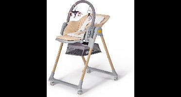 Kinderkraft LASTREE – 2-in-1 Wipstoel en Kinderstoel – Verstelbare Rugleuning & Voetsteun – 5 Hoogte-instellingen – Inclusief Speeltjes – Makkelijk te Reinigen – Tot 15 kg – Beige