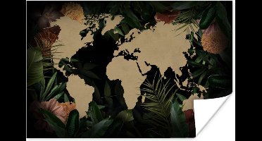 Poster Wereldkaart - Planten - Bloemen - 30x20 cm