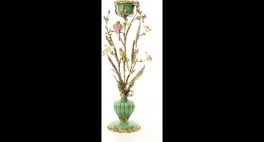 Kandelaar Gaudi stijl - tafeldecoratie - Porseleinen plant - Bronzen elementen - 64 cm hoog