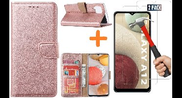 Hoesje Geschikt Voor Samsung Galaxy A12 hoesje wallet case Rose Goud - Galaxy A12 hoesje bookcase Portemonnee- Galaxy A12 Hoesje book cover hoesjes met 2 pack Screenprotector