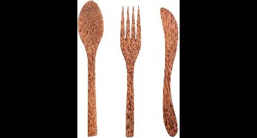 Kokosnoot Bestek. Duurzaam Mes, Vork en Lepel