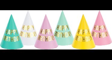 Feesthoedjes Happy Birthday - 6 stuks