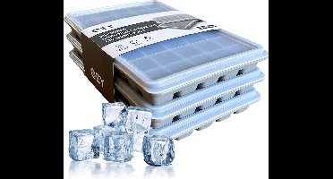 QEY® Siliconen IJsblokjesvorm met Deksel (3 Stuks) - 120 ijsblokjes - Vierkant - BPA Vrij - 100% Silicone - Grijs