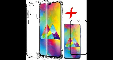 Hoesje geschikt voor Samsung Galaxy M20 Hoesje + Screenprotector Full Screen - Transparant Shockproof Hybrid Case - iCall