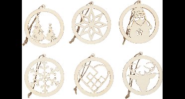 CC Houten Kerstornamenten 8 cm 6 stuks