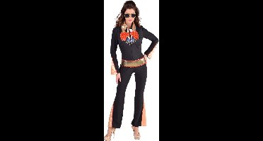 Magic By Freddy's - Rock & Roll Kostuum - Las Vegas Show Elvis Popster - Vrouw - Zwart, Goud - XXL - Carnavalskleding - Verkleedkleding