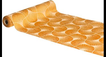 Chaks Tafelloper op rol - 2x - ginkgo print - oranje - 28 x 300 cm - polyester