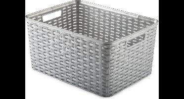 Plasticforte Opbergmand - Kastmand - rotan kunststof - zilver - 18 Liter - 29 x 39 x 20 cm