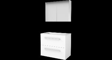 Basic Comfort 46 badmeubelset met spiegelkast, wastafelonderkast met grepen, 2 lades en acryl wastafel zonder kraangaten 80 x 46 cm, ice white