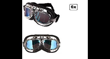 6x Race bril volwassen zwart - Piloot race vliegenier motor bril carnaval optocht thema feest musical vlieger