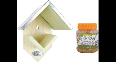 Pindakaas met ophanging voor tuinvogels pakket - 2x pot vruchten voer - diverse soorten vogels voeren