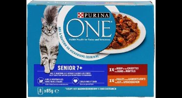 4x Purina 7+ Fijne Malse Reepjes in Saus Kip - Rund 8 x 85 gr