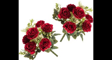 Chaks Rozen kunstbloemen boeket - 2x - rood - H43 cm