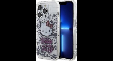 Hello Kitty iPhone 15 Pro TPU Back Cover hoesje - Graffiti Kitty on bricks - Wit