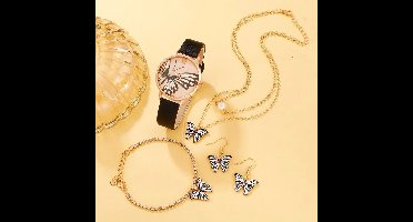 Horlogebox voor dames - geschenkdoos - cadeau set met horloge - oorbellen - ketting - armband - valentijn cadeautje voor haar - goud - silver