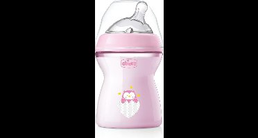 Chicco Natural Feeling Babyfles voor 2 maanden + 250 ml, fles met zuignap van zachte en flexibele siliconen, geschikt voor gemengde borstvoeding, middeldichte stroom, roze 2+ m