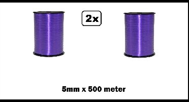 2x Krullint paars 5mm x 500meter - Vernieuwd, nu met folie beschermlaag om de rol - krul lint kerst thema feest decoratie kado kado gold verjaardag